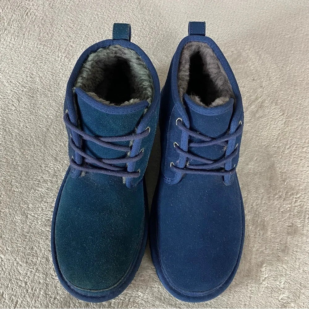 UGG Neumel Boots Mens Size 9 Blue Suede Shearling Chukka Ankle Lace Up
